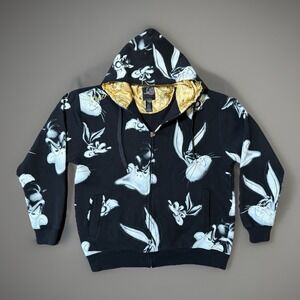 Lot 29 Looney Toones Black White Gold Zip Up Sweater Hoodie Mens‎ Size Large